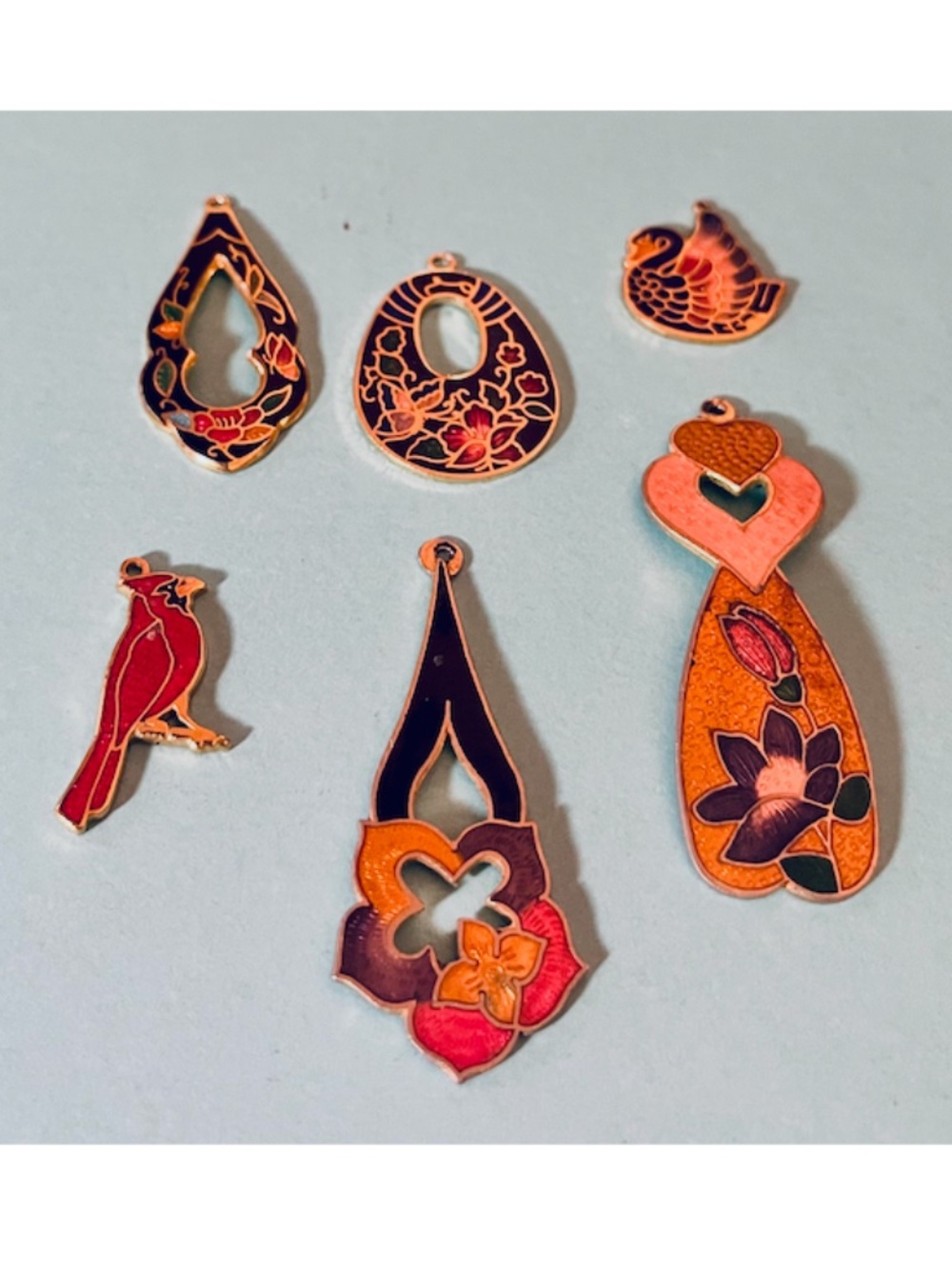 Vintage Cloisonné Pendant Lot of Six
